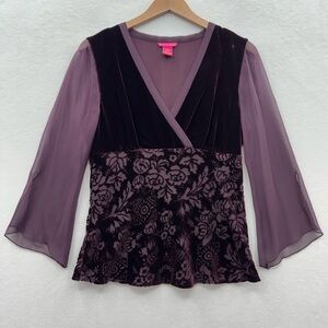Sunny Leigh Women’s Large Babydoll Top Purple Velvet Y2K 90s